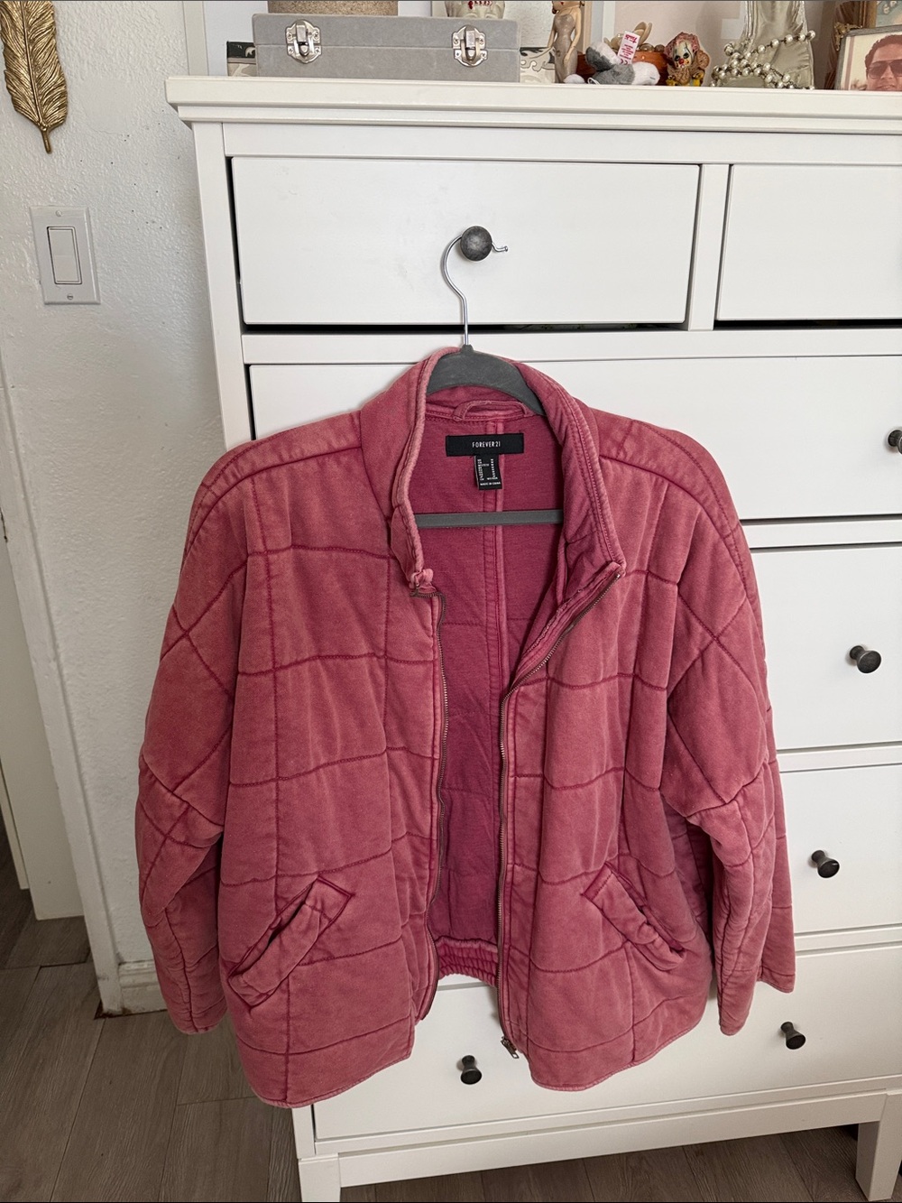 Forever 21 Quilted Teddy Jacket in Mauve Pink